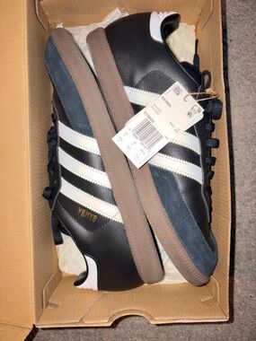 adidas Men's Black White Three-Stripe Sneakers